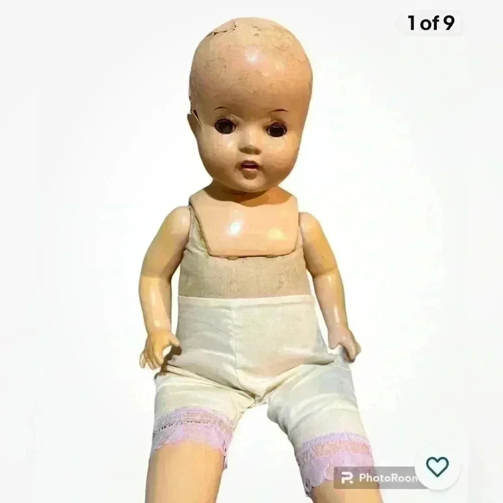 Antique 22" Composition Baby Doll, Open Mouth, Teeth, Open Shut Eyes
